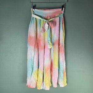 ModCloth Womens Medium Pastel Rainbow Tie Dyed Cropped Wide Leg Pants Pockets